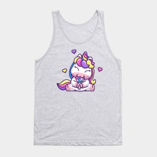 Cute Unicorn Eating lollipop Cartoon Tank Top